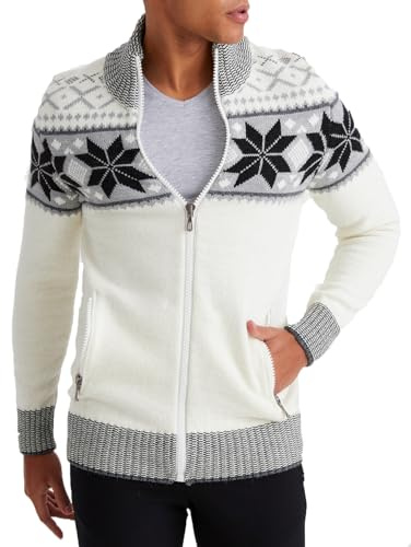 Leif Nelson Men's Cardigan with Zip - Norwegian Style, Men's Winter Jacket with Stand-Up Collar - Warm and Comfortable, Ideal for Autumn and Winter, ecru, S