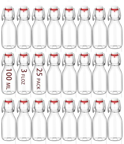 Danmu Art 25PCS 100ml Glass Bottles with Swing Top Brewing Bottles Airtight Preserve Bottle for Home Brewing Oil Vinegar Beer Wine Cider Soda (Classic, 25)