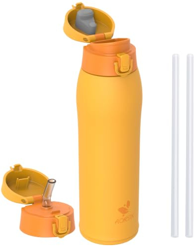 AORIN Trinkflasche Edelstahl 18/8, 950ml, Auslaufsicher Thermoskanne Isolierflasche Doppelwandig mit 2 Deckel, BPA-Frei Sportflasche, Trinkflaschen für Sport, Schule, Outdoor