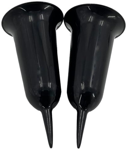 Angraves Set of 2 Plain Black Fluted Spiked Memorial Grave Cemetery Garden Plastic Spike Flower Containers Vases