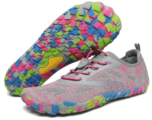 SAGUARO Mujer Barefoot Zapatillas Minimalistas Hombre Ligeras Calzado Minimalista con Suela Zero Drop, Smart II - Zapatos Barefoot Gris Rosa,Gr.38