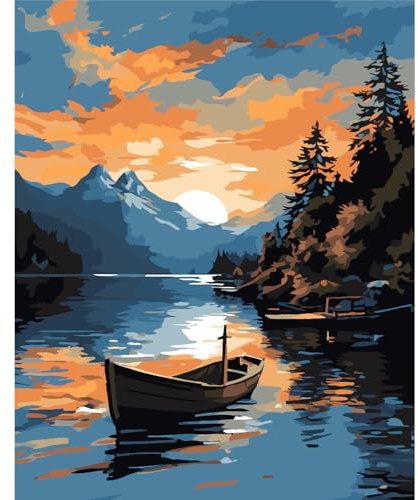 Gifmore Paint by Numbers Kits for Adults, DIY Craft Art Canvas Painting Kit with Acrylic Pigment and Brushes, 12 x 16 inch Sea View (Frameless)