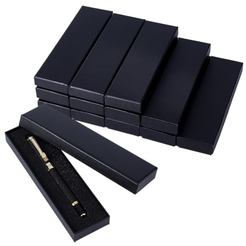 BENECREAT 18-teilige Schwarze Stift-Geschenkbox mit Schwamm, 17.5x5x2.15cm Leere Lange Füllfederhalterbox, Schmuckverpackungskoffer aus Karton mit Kissen für Bürobedarf, Geschäftsgeschenk