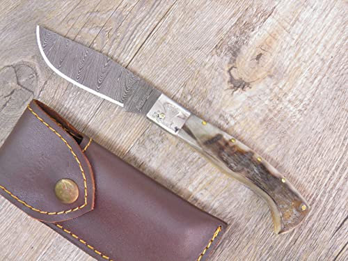 Generico o Coltello artigianale Arburesa manico In corno di muflone grezzo lama in damasco (20cm) su richiesta incisione come immagine