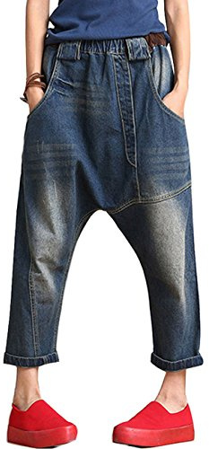 Youlee Donna Elastico Vita Ampia Leg Harem Pantaloni Foro Jeans Style 5 XL