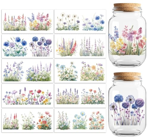 Peacoblue UV DTF Becherfolie,Blumenstrauß Rub on Transferaufkleber | 10 Blatt wasserfeste Transfersticker für 16oz Becher, Tassen, Flaschen und Gläser, DIY Dekoration für Damen und Herren