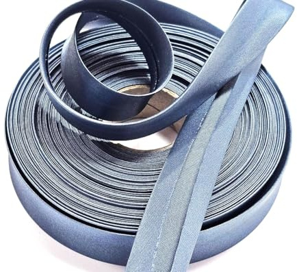 Satin- Schrägband vorgefalzt 40/20mm grau-blau 10m