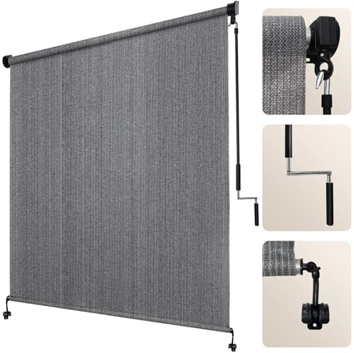 Artpuch Outdoor Roller Shades with Splicing Design, 10' W x 8' H Exterior Cordless Patio Shades Roll Up Blinds for Porch, Gazebo, Pergola, Balcony, Grey