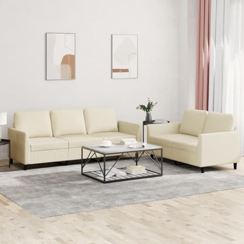 SKM 2-TLG. Sofagarnitur mit Kissen Creme Kunstleder,Möbel,Sofas,Creme,52.85KG,3201761