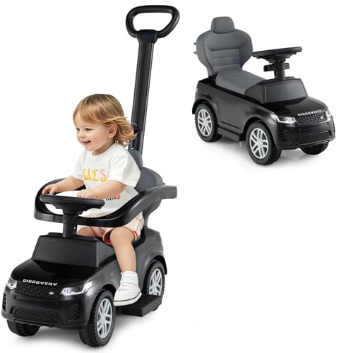 GOPLUS Rutschauto mit Schiebestange, Rutschfahrzeug mit Lenkrad, Sound, Stauraum, Spielzeugauto mit Sicherheitsbügel & Griff, Kinderauto für Kinder von 18 bis 36 Monaten (Schwarz)