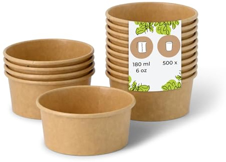 BIOZOYG Pots à Glace en Carton 500 Pièces 100 ml / 4 oz Kraft - Pot de Glace Jetables Enduites - Bols Coupes à Dessert Gobelets à Glace en Papier à Snacks Gobelets à Crème Yaourt Glacé pour Glacier