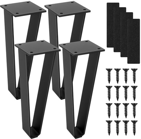 4 Pcs Hairpin Table Legs, 20cm/8 inch Black Metal Furniture Legs for DIY Cupboard Chest of Drawers TV Cabinet Nightstand Wardrobe Bench Leg Coffee Table Legss, with Screws & Protector Feet Pads