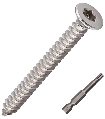 #8 x 1-1/4 (100 Pack) Torx Flat Head Sheet Metal Screws, Stainless Steel 304 (18-8), Countersunk Head Self Tapping Screws for Wood & Metal, Include Torx Drive Bit