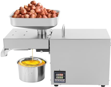 Edelstahl Ölpresse, 610W Ölextraktionsmaschine mit Temperaturregelung 40–240 ℃ Einstellbare Temperatur, Kalt-/Heißpressung, Ölpresse für Erdnüssen, Sesamsamen, Rapssamen, Teesamen