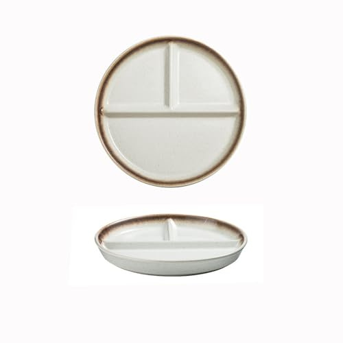 Hoshisea Platos Llanos de Cerámica, Platos Con Compartimentos, Platos Divididos de Cerámica,Plato Ceramica Infantil, para Comidas Divididas, Fiestas, Refrigerios, Postres (Mocha dorado)