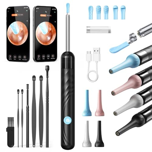 Otoscopio Limpiador Oidos, Limpiador de Oídos Cámara HD de 1080P y 6 Luces LED, 3,5mm WiFi Endoscopio de Oído, Resistente al Agua IP67, Limpieza de Oídos Compatible con iOS y Android