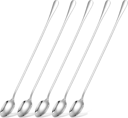 Wangdaqi Lot de 5 cuillères à café longues en acier inoxydable de 30,5 cm pour bars à café, crème glacée, cocktails