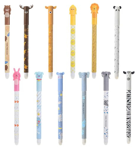 VEGCOO 12 Stück Set Radierbare Gelstifte mit Thermoempfindlicher Radiertinte, Radierbarer Kugelschreiber,Wischfester Kugelschreiber (Schwarze Tinte),Für Schulen,Büros Und Privathaushalte