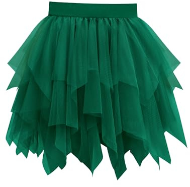 Vlazom Jupe en Tulle Femme Jupe Courte à Superposition 3 Couches pour Fête d'halloween et Carnaval，Vert Foncé，2XL-3XL