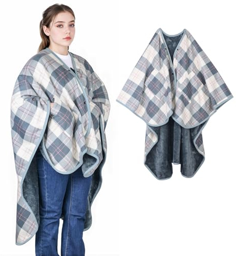SIVENKE Poncho da donna in pile portatile coperta flanella sciarpa coperta coperta comoda poncho coperta con bottoni e tasche per letto, divano, ufficio