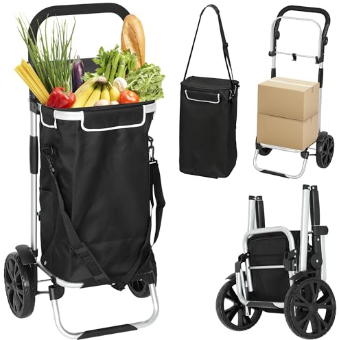 HOMCOM Chariot de Courses Pliable 40 L Poignée Télescopique Réglable Noir