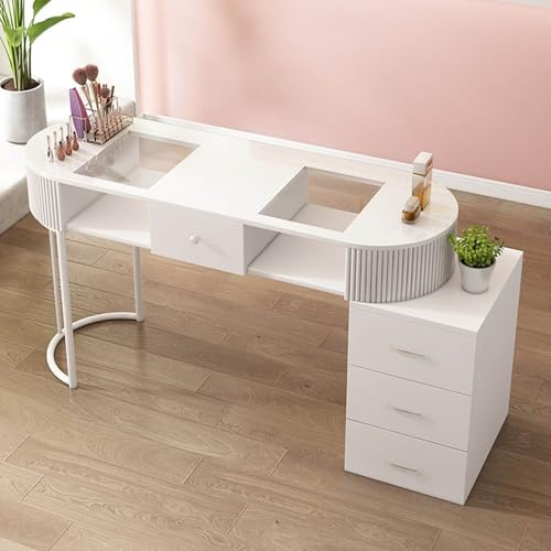 Manicure Table Station Stylish Functional ，Modern Professional Nail Tech Desk with Drawers & Storage Cabinet for Artists Wooden for Salon & Spa Use