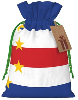 Flag of Cape Verde Print Drawstring Favor Bags, M Holiday Pouches, Treat Sacks, Christmas Treat Bags