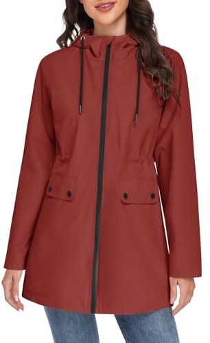 Yuson Girl Women's Coats Lightweight Jackets Elegant Spring Coat Ladies Outdoor Windbreaker Womens Jacket Transition with Drawstring Zipper Hood Casual Parka for Spring Summer Autumn(Burgundy, XL)