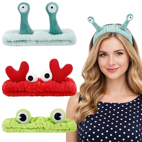 HUZNA 3 Stücke Gesicht Waschen Stirnband, Cartoon Spa Stirnband, Mikrofaser,Elastic Coral Fleece Stirnbänder, Kosmetik Accessoires Haarbänder für Damen,Skincare Haarband zum Waschen