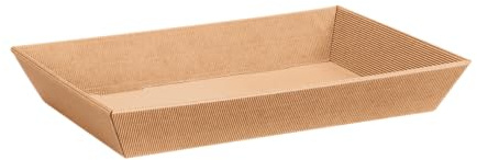[BOXXCO] 25 Stück Präsentkörbe viereckig Wellenstruktur Natura flach mittel 336x196x53 mm - Naturfarbene Geschenkboxen Offene Welle zum Befüllen