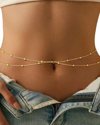 JIRVEX 1 pezzo cintura da donna oro a doppio strato regolabile, resistente all'acqua, catena per la vita, catena per il ventre, gioiello per il corpo