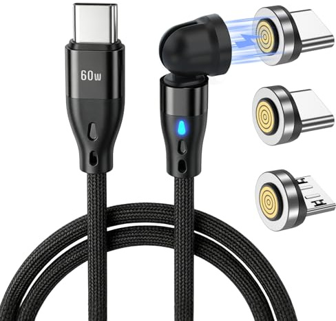 Lumoryx Câble USB C Magnétique 60W Charge Rapide, Rotation 540° (360°+180°)