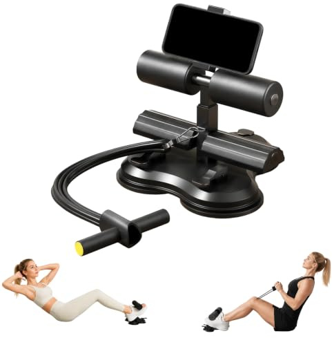 Adjustable Sit Up Bar Floor with Foot Holder, Portable Sit Up Bar, Abs Workout Equipment with Self-Suction 3 Drie Suction Cup, Sit-Ups Assistant Device with Mobile Phone Holder for Home Gym