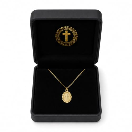 Collier Médaillon Croix de Jésus Christ or – Pendentif Ovale Religieux en Acier Inoxydable – Chaîne Ajustable 45-50 cm – coffret bijoux pour homme et femme