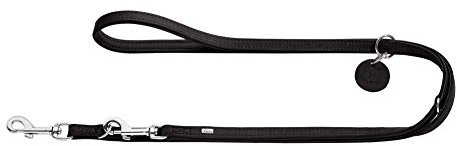 HUNTER Comfort Verstellbare Hundeführleine | Leder, schlicht, strapazierfähig, geschmeidig, schwarz, 15/200
