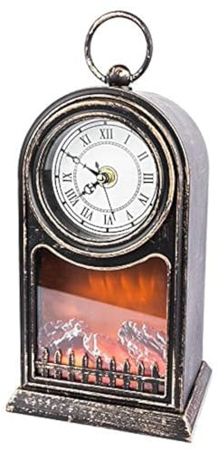 Feu de cheminée à LED avec effet flamme | Lanterne LED | Design d’horloge | Montre fonctionnelle | Hauteur 27,5 cm | Lampe flamme avec minuteur (6 heures On, 18 heures Off)