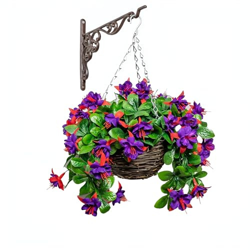 Primrose Premium Large Artificial Outdoor Hanging Baskets With Flowers (Fuchsia, Set of 1)