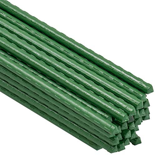 Woodside Green Garden Plant Stakes, Coated Steel Shrub/Vine Support Spikes, Pack of 50, 11mm x 120cm