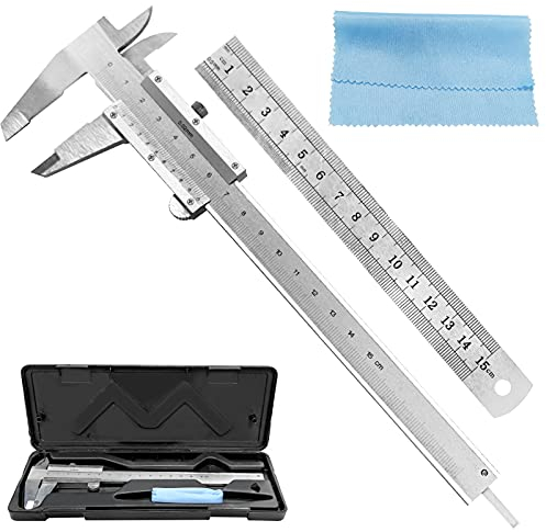 150 mm Messschieber,Edelstahl Schieblehre,Präzisionsmessschieber mit Feststellschraube,Nonius-Messschieber,Schieblehre Messschieber Mit Stahllineal Reinigungstuch