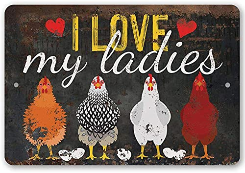 Tomlinsony Lustiges Hühner-Schild für draußen I Love My Ladies Metallschild für drinnen und draußen, lustiges Hühnerfarm Dekor