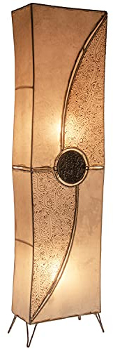 Lampada a stelo orientale Mulan 100 cm in pelle lampada Hennal | grandi lampade da terra marocchine in metallo, paralume in pelle, decorazione orientale in Marocco, colore beige