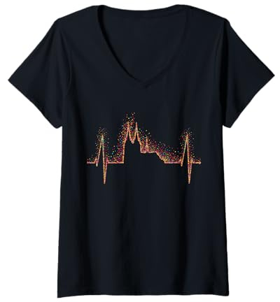 Damen Köln Herzschlag Konfetti Im Herzen Dom Alaaf Kölner Karneval T-Shirt mit V-Ausschnitt