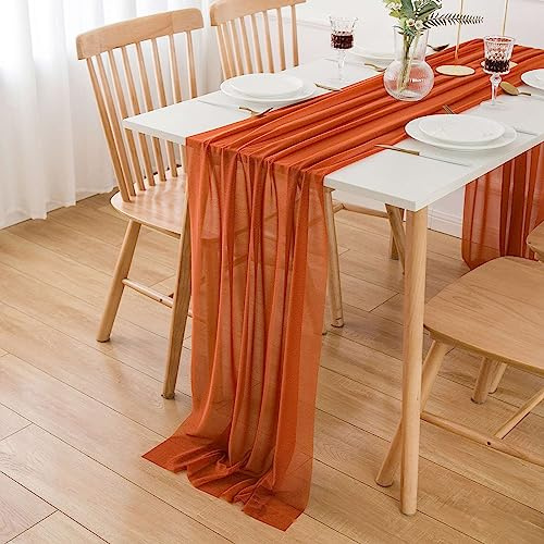 AOKSUNOVA Chiffon Tischläufer Hochzeit Terracotta Table Runner Outdoor Tischdekoration