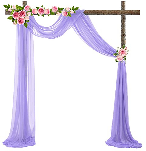 Tüll Fotovorhang Hintergrund Vorhäng,Hochzeitsbogen Deko Tüllstoff Hochzeit Bogenvorhäng Freihandbogen Querbehang Deko Gardinen Vorhang für Babyparty Party Hochzeit Torbogen Zeremonie,70*300cm Lila