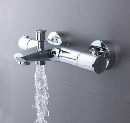 RibasuBB Rubinetto cromato per vasca da bagno, termostato, con pulsante di sicurezza a 38°, per doccia e vasca da bagno, miscelatore per acqua