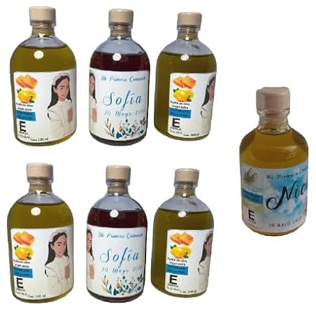 24 Botellas Regalo decorativas con Aceite de Oliva 50 ml, Regalos invitados de bodas, Regalos Personalizados para boda, bautizos, comuniones, fiestas, Etiquetas Personalizables Bote 50 ml