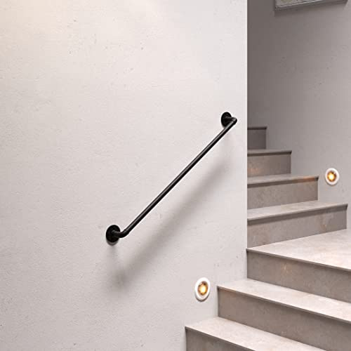 pamo Handlauf für Treppen – 36-392 cm – Handlauf schwarz aus stabilen | Rohren im industrial Loft Design | Treppengeländer innen zur Wandbefestigung | Handläufe