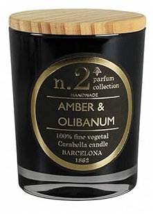 Lamare - Velas Perfumadas Numbers - Vela Vegetal 100% - Vaso de Cristal y Tapa de Madera - CERABELLA (Amber & Olibanum, 7,5X10 CM)