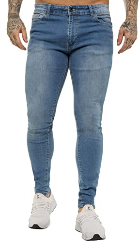 989Zé ENZO Super Skinny Slim Fit Stretch Jeans Denim Byxor EZ326 Alla midjestorlekar UK, Ljusblått, 42W x 30L