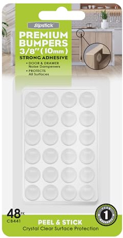 Slipstick Premium Cabinet Door Bumpers Round Transparent Adhesive Pads Cabinet Stoppers Rubber Bumpers for Drawers Cabinets Cutting Boards Glass Panels Picture Frames Furniture 48 Dampers
